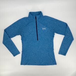 Under Armour 1/4 Zip Pullover Long Sleeve Blue Heather Medium Reflective Logo